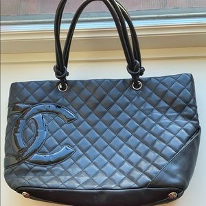 CHANEL Black Cambon Tote - Pink Interior